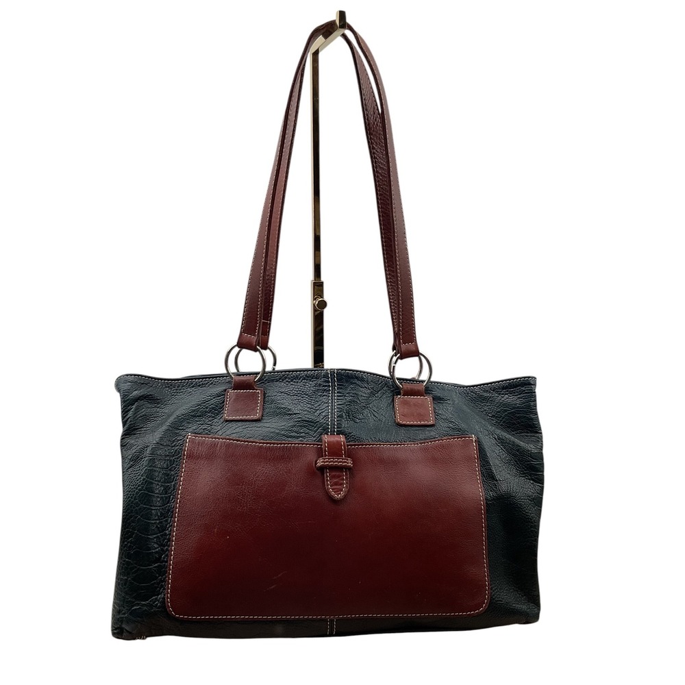 Regina Italian Leather Tote Bag Dark Green Burgundy Two Tone Shoulder Bag Italy